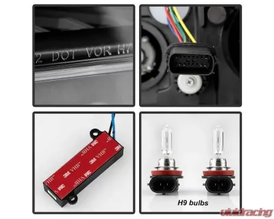 Xtune Black Light Tube DRL Halogen Projector Headlights Ford Fusion 2013-2016 - PRO-JH-FFU13-LB-BK