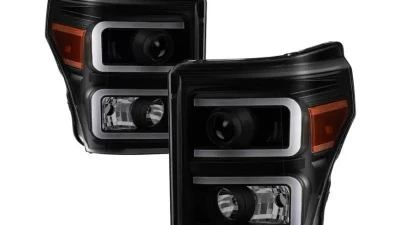 Xtune Black Smoked Light Bar DRL Projector Headlights Ford F250 | F350 | F450 Super Duty 2011-2016                                     - PRO-JH-FS11-LBBRL-BSM - Image 10