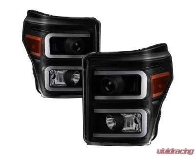 Xtune Black Smoked Light Bar DRL Projector Headlights Ford F250 | F350 | F450 Super Duty 2011-2016 - PRO-JH-FS11-LBBRL-BSM