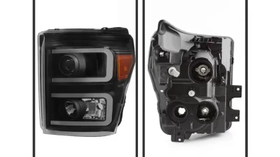 Xtune Black Smoked Light Bar DRL Projector Headlights Ford F250 | F350 | F450 Super Duty 2011-2016                                     - PRO-JH-FS11-LBBRL-BSM - Image 2