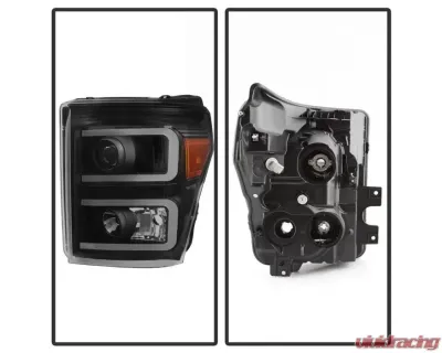 Xtune Black Smoked Light Bar DRL Projector Headlights Ford F250 | F350 | F450 Super Duty 2011-2016 - PRO-JH-FS11-LBBRL-BSM