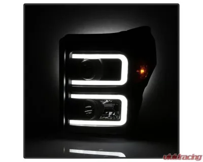 Xtune Black Smoked Light Bar DRL Projector Headlights Ford F250 | F350 | F450 Super Duty 2011-2016 - PRO-JH-FS11-LBBRL-BSM