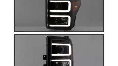 Xtune Black Smoked Light Bar DRL Projector Headlights Ford F250 | F350 | F450 Super Duty 2011-2016                                     - PRO-JH-FS11-LBBRL-BSM - Image 9