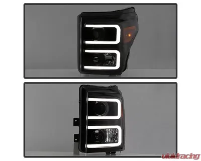 Xtune Black Smoked Light Bar DRL Projector Headlights Ford F250 | F350 | F450 Super Duty 2011-2016 - PRO-JH-FS11-LBBRL-BSM