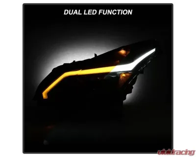 Xtune Black LED Stripe Projector Headlights w/ Sequential Turn Signal Infiniti G37 Sedan | G25 | Q40 2010-2015 - PRO-JH-IG3507-4D-LB-BK