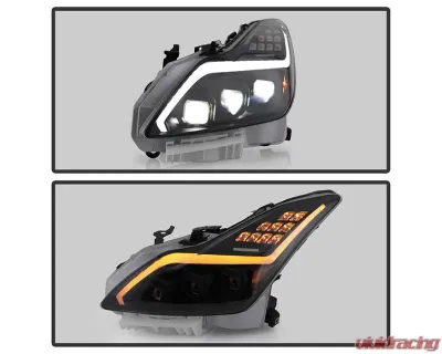 Xtune Black LED Projector Headlights with Sequential Turn Signal Infiniti G37 Coupe 2008-2013 - PRO-JH-IG3708-2D-FLED-BK