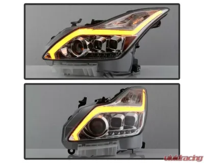 Xtune Chrome DRL Light Bar Projector Headlights with Sequential Turn Signal Infiniti G37 Coupe 2008-2013 - PRO-JH-IG3708-2D-LB-C
