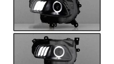 Xtune Black LED Light Bar Projector Headlights Jeep Cherokee 2014-2019                                     - PRO-JH-JC14-LB-BK - Image 8
