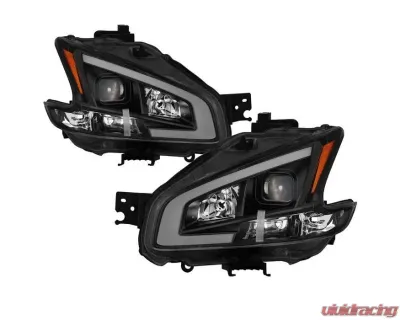 Xtune Black LED Light Bar Projector Headlights Nissan Maxima 2009-2014 - PRO-JH-NM09-LB-BK