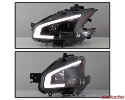 Xtune Black LED Light Bar Projector Headlights Nissan Maxima 2009-2014 - PRO-JH-NM09-LB-BK
