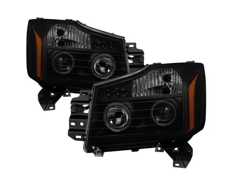 Xtune Black Smoked Halo Projector Headlights with Parking LEDs Nissan Armada | Titan 2004-2015 - PRO-JH-NTI04-LED-BSM