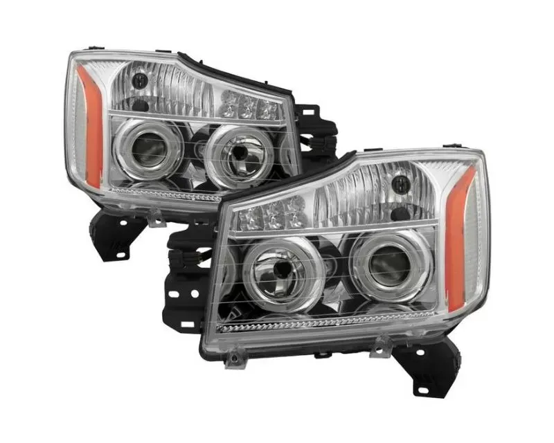 Xtune Chrome Halo Projector Headlights with Parking LEDs Nissan Armada | Titan 2004-2015 - PRO-JH-NTI04-LED-C