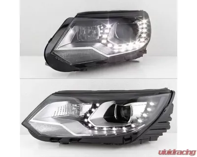 Xtune Chrome Projector LED Headlights with DRL Volkswagen Tiguan 2012-2017 - PRO-JH-VWT12-LED-C