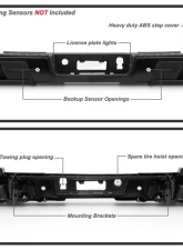 Xtune Black Rear Bumper Assembly w/ Parking Sensor Holes Chevrolet Colorado | GMC Canyon 2019                                     - RB-CCOL15-WS-SET-BK - Image 2