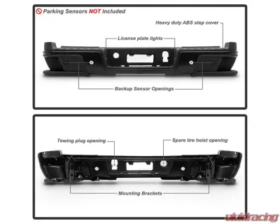 Xtune Black Rear Bumper Assembly w/ Parking Sensor Holes Chevrolet Colorado | GMC Canyon 2019 - RB-CCOL15-WS-SET-BK