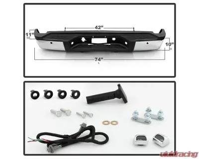 Xtune Chrome OEM Style Steel Rear Bumper w/ Park Assist Sensor Holes Chevrolet Silverado | GMC Sierra 2007-2010 - RB-CS0725-SET-WS-C