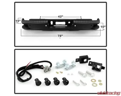Xtune Black Rear Steel Bumper w/ Park Assist Sensor Holes Set Chevrolet Silverado | GMC Sierra 1500 2014-2018 - RB-CS14-WS-SET-BK