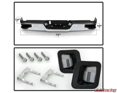 Xtune Chrome Corner Step Style Steel Rear Bumper w/ Parking Sensor Hole Set Dodge Ram | Ram 2009-2019 - RB-DR09CS-SET-WS-C