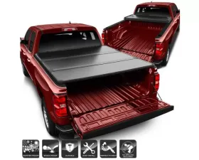 Xtune Black 77 Inch Short Bed Hard Tri-Fold Style Tonneau Cover Chevrolet Silverado 1500 | 2500 2014-2018