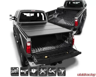 Xtune Black 78 Inch Short Bed Hard Tri-Fold Style Tonneau Cover Ford Super Duty 1999-2015 - TC-HTF-FS99-78