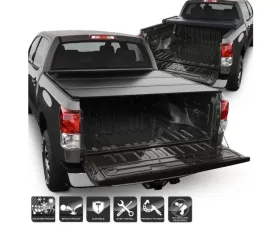 Xtune Black 66 Inch Crew Max Bed Hard Tri-Fold Style Tonneau Cover Toyota Tundra 2007-2013