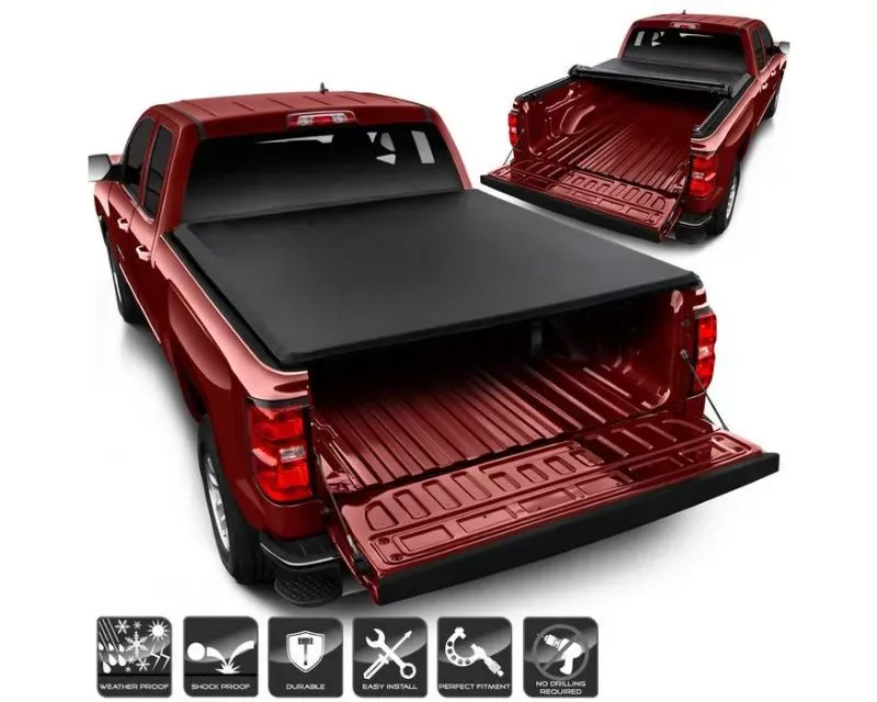 Xtune Black 77 Inch Short Bed Roll Up Style Tonneau Cover Chevrolet Silverado 1500 | 2500 2014-2018 - TC-RU-CS14-78