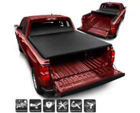 Xtune Black 77 Inch Short Bed Roll Up Style Tonneau Cover Chevrolet Silverado 1500 | 2500 2014-2018