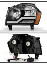 Xtune Headlights w/ LED Light Bar Black Jeep Grand Cherokee 2005-2007                                     - HD-JH-JGC05-LB-BK - Image 3