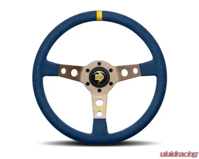 MOMO MOD. 07 350mm Blue Microfiber Brushed Anthracite Anodized Single Yellow Stripe Steering Wheel - R1905/35MBL