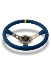 MOMO MOD. 07 350mm Blue Microfiber Brushed Anthracite Anodized Single Yellow Stripe Steering Wheel                                     - R1905/35MBL - Image 3