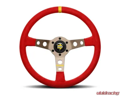 MOMO MOD. 07 350mm Red Microfiber Brushed Anthracite Anodized Single Yellow Stripe Steering Wheel - R1905/35MR