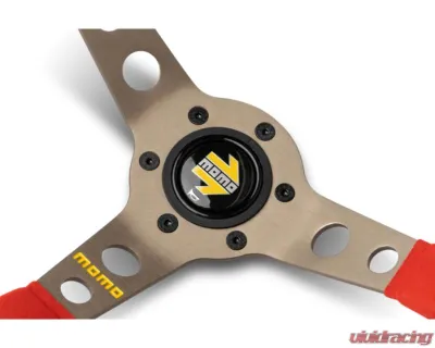 MOMO MOD. 07 350mm Red Microfiber Brushed Anthracite Anodized Single Yellow Stripe Steering Wheel - R1905/35MR