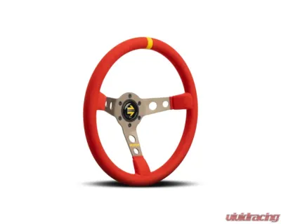 MOMO MOD. 07 350mm Red Microfiber Brushed Anthracite Anodized Single Yellow Stripe Steering Wheel - R1905/35MR