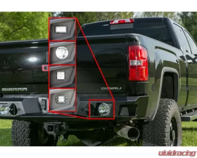 LOD 6" Black Texture Round Rear Bumper Hella 500FF Light Bezels GMC 2500 | 3500 2015-2019 - GRL1001