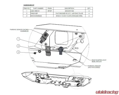 LOD Rear Bumper Parking Sensor Mounting Kit Jeep JL Wrangler 2018-2022 - JBA1801