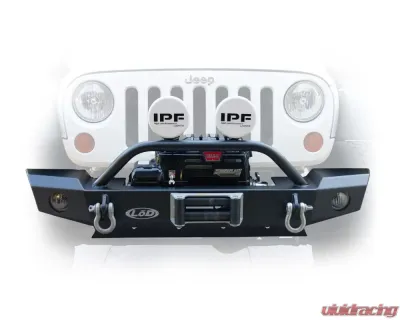 LOD Black Texture Signature Series Mid Width Front Bumper, Setup for Warn Power Plant Winch Only w/ Bull Bar Jeep JK Wrangler 2007-2017 - JFB0747