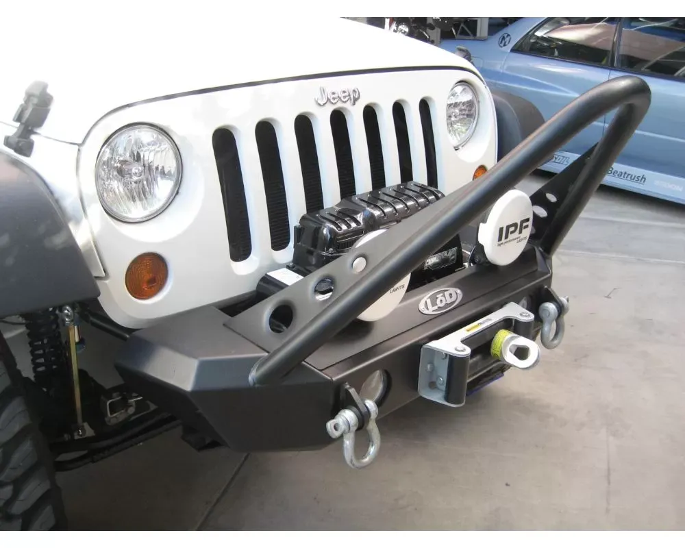 LOD Black Texture Signature Series Shorty Front Bumper w/ Stinger Guard, Setup For Warn Power Plant Winch Only Jeep JK Wrangler 2007-2017 - JFB0763