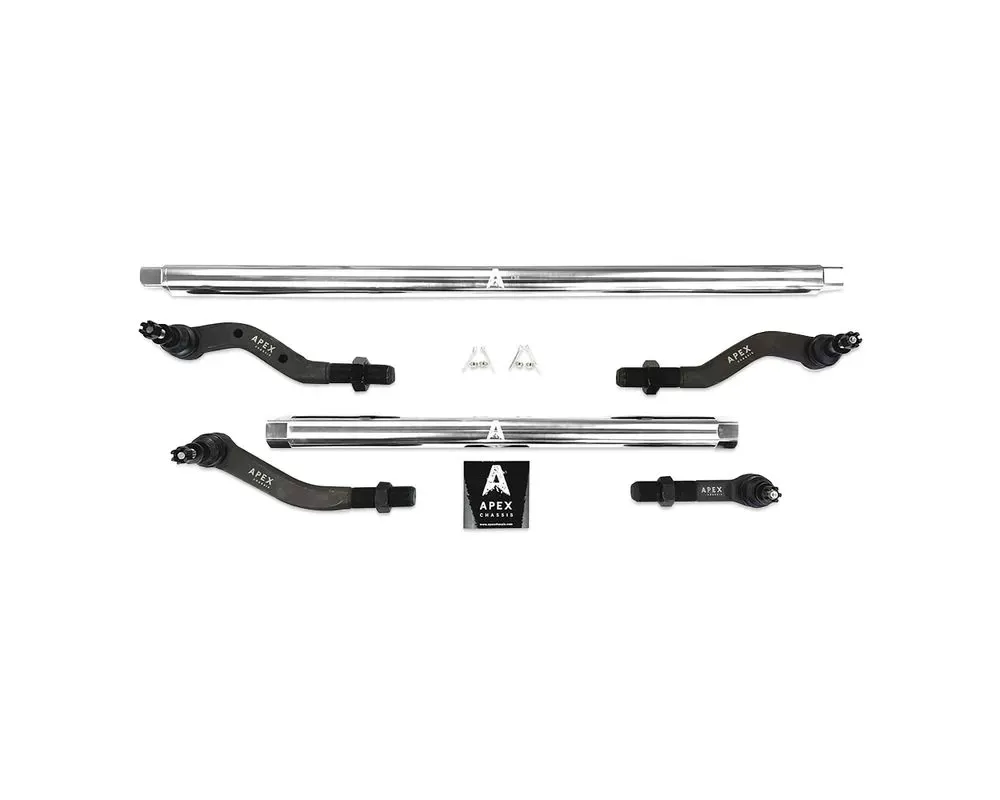 Apex Chassis Dana 44 2.5 Ton Polished Aluminum Tie Rod & Drag Link Flip Kit Jeep Wrangler | Gladiator 2018-2021 - KIT125-Dana44-YesFlip