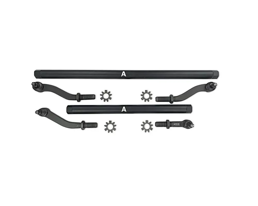 Apex Chassis 2.5 Ton Black Aluminum Steering Kit w/ Drag Link Flip Kit Jeep Wrangler 2007-2018 - KIT135-YesFlip