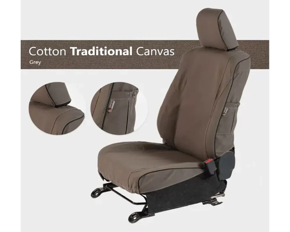 Escape Gear Cut Away 3/4 Bench & Solid Rear Bench Traditional 100% Cotton Canvas Grey 1 Front Seat Covers w/ Airbags Toyota Land Cruiser 76 Series Station Wagon 1985+ - TLC37-CC-GR