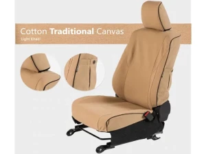 Escape Gear Traditional 100% Cotton Canvas Light Khaki 2 Fronts Seat Covers w/ Airbags Land Rover Defender 90 | 110 | 130 1990-2007 - LDE1-CC-LK - Image 3