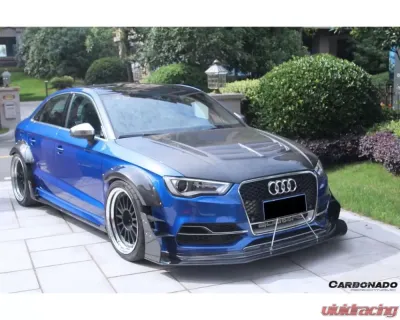 Carbonado CFRP BKSS Style Front Lip & Front Lip Under Board Audi S3 | A3 S-Line Sedan 2013-2016 - CF8369BKSS-2-FL