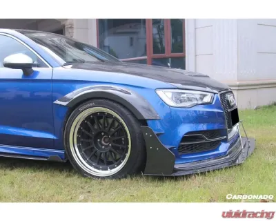 Carbonado CFRP BKSS Style Front Lip & Front Lip Under Board Audi S3 | A3 S-Line Sedan 2013-2016 - CF8369BKSS-2-FL