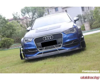 Carbonado CFRP BKSS Style Front Lip & Front Lip Under Board Audi S3 | A3 S-Line Sedan 2013-2016 - CF8369BKSS-2-FL