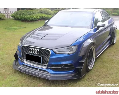 Carbonado CFRP BKSS Style Front Lip & Front Lip Under Board Audi S3 | A3 S-Line Sedan 2013-2016 - CF8369BKSS-2-FL