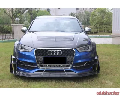 Carbonado CFRP BKSS Style Front Lip & Front Lip Under Board Audi S3 | A3 S-Line Sedan 2013-2016 - CF8369BKSS-2-FL