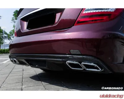 Carbonado FRP P Style Rear Bumper w/ Exhaust Tips Mercedes-Benz C-Class 2008-2014 - 3205PD-EXT-BK