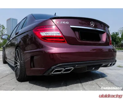 Carbonado FRP P Style Rear Bumper w/ Exhaust Tips Mercedes-Benz C-Class 2008-2014 - 3205PD-EXT-BK