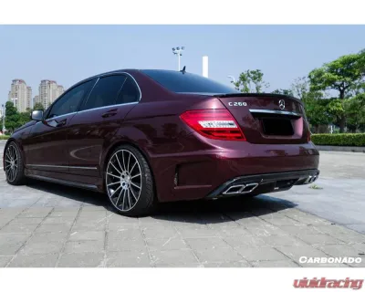 Carbonado FRP P Style Rear Bumper w/ Exhaust Tips Mercedes-Benz C-Class 2008-2014 - 3205PD-EXT-BK