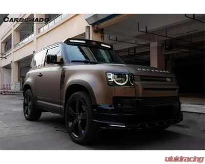 Carbonado DryCF Rock Style Front Roof Spoiler w/ LED Light Land Rover Defender 2020-2024 - DRYCFDefender-BF-Rock-FRS